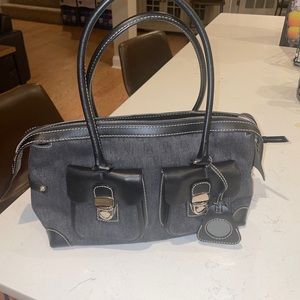 DOONEY & BOURKE BLACK SIGNATURE TOTE HANDBAG HARDWARE EUC - Dark Silver tone